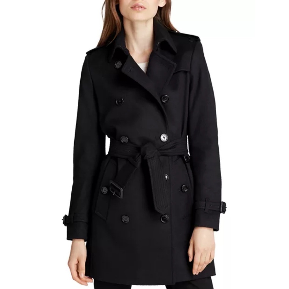 Authentic Burberry Kensington Wool Black Double-Breasted Trench Coat